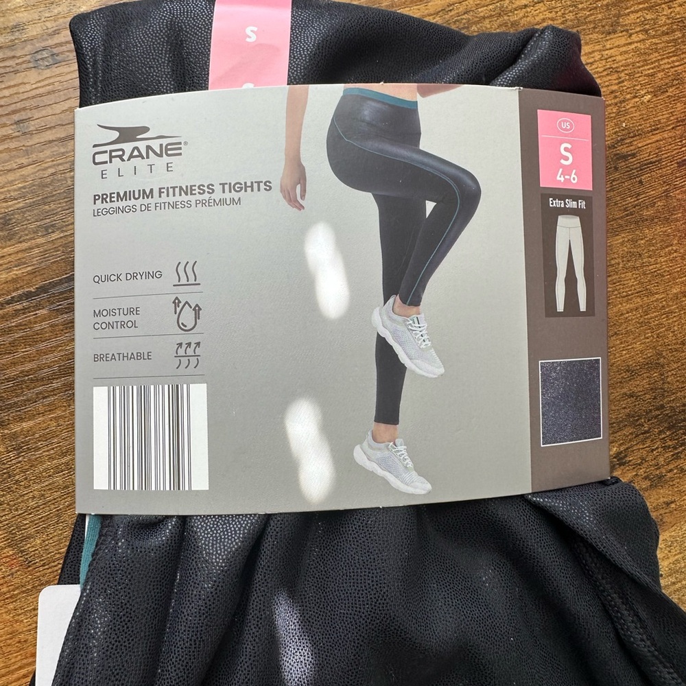 Crane Elite Black Fitness Leggings S 4-6 NWT Extra Slim Fit High Waisted